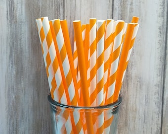 8" 20cm Orange and White Stripe Paper straws, Stripy straw, Orange and White straw, Retro straw, Fully recyclable, biodegradable, Food safe.