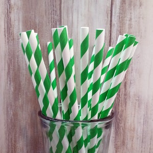8" 20cm Green and White Stripe Paper straws, Stripy straw, Green and White straw, Retro straw, Fully recyclable & biodegradable, Food safe.