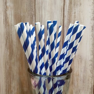 8" 20cm Blue and White Stripe Paper straws, Stripy straw, Blue and White straw, Retro straw, Fully recyclable & biodegradable, Food safe.
