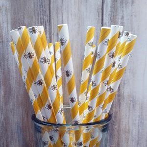 8" 20cm Bumble Bee Paper straw, Bee Straw, Party straw, Cocktail straw, Party decoration Fully recyclable & 100% biodegradable, Easter Straw