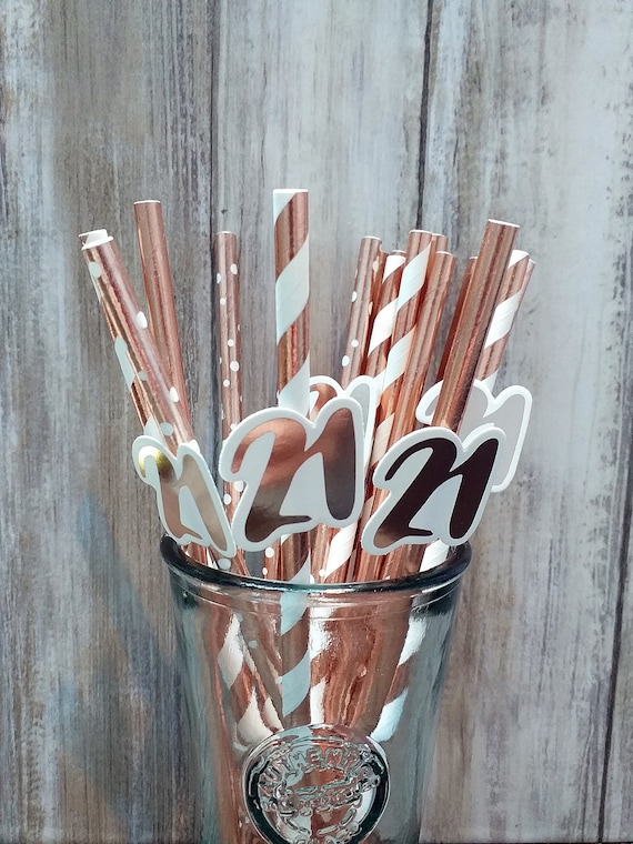 Rose Gold 21st Birthday Straws, 21st Birthday decorations, Rose Gold 21st Birthday, Rose Gold Straws, Birthday Party Straws, 21, 21st.