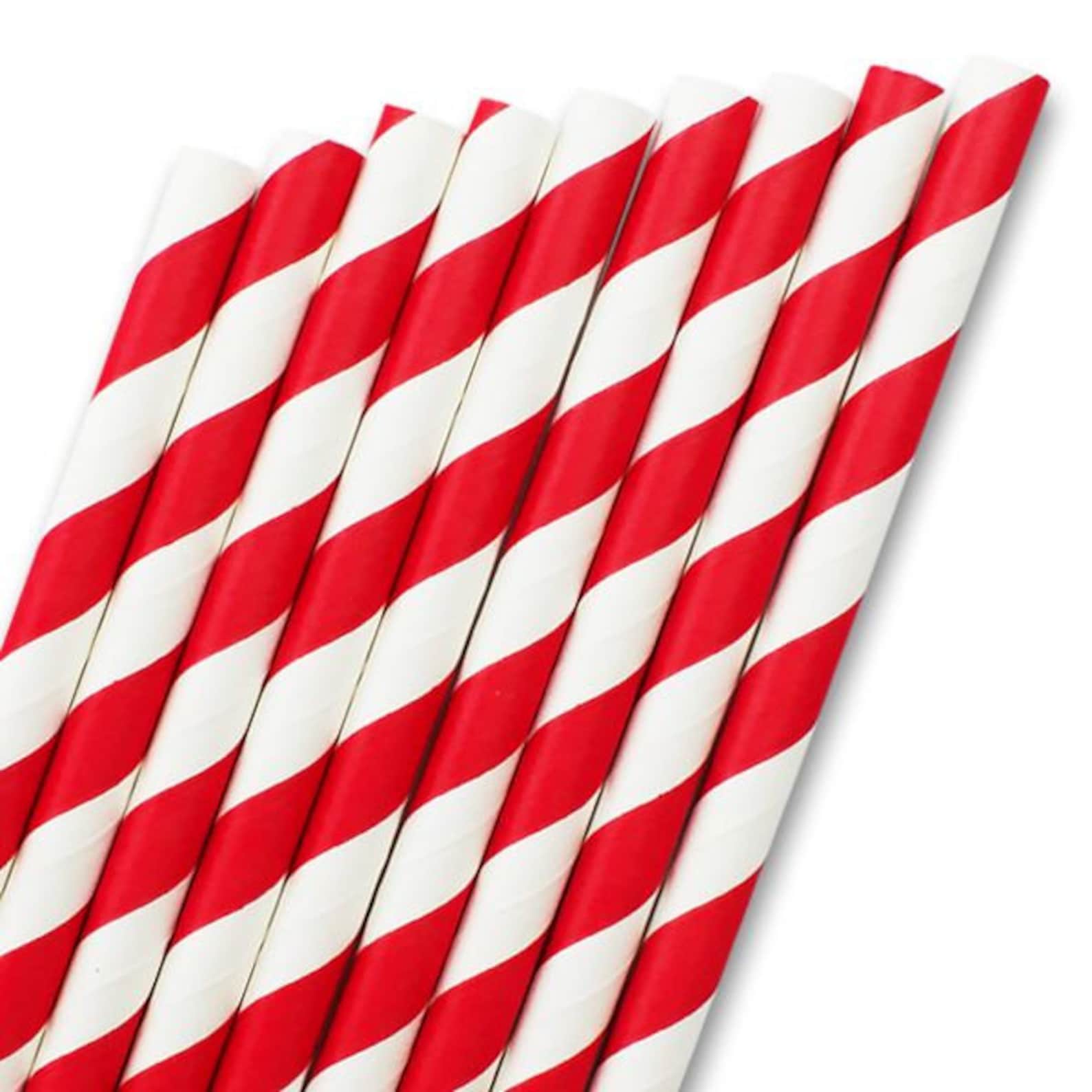 8 20cm Red and White Stripe Paper Straws Stripy Straw - Etsy