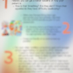 May include: A page from a book with the title "working with kiddos" and a list of numbered tips for working with children. The tips include "for assessments, do CEAST invasive to most. Approach slowly, especially if they have stranger danger. If they're relaxed, you can get a better baseline of how your patient is."