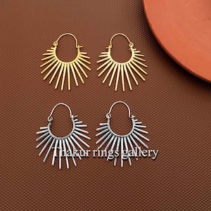 Gold Sunburst Hoop Earrings, Statement Dangle Earrings, Boho Chic Jewelry, Celestial Earrings for Women