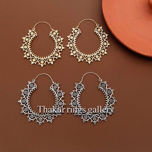 Gold Boho Earrings for Women | Indian Ethnic Hoop Earrings | Handmade Statement Jewelry | Lightweight Festival Bohemian Earrings