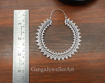 Large Filigree Brass Hoop Earrings, Statement Ethnic Boho Hoops, Handmade Tribal Jewelry, Lightweight Festival Earrings,
