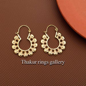 Traditional Gold Tone Tribal Hoop Earrings, Ethnic Indian Dangle Earrings, Boho Festival Jewelry for Women