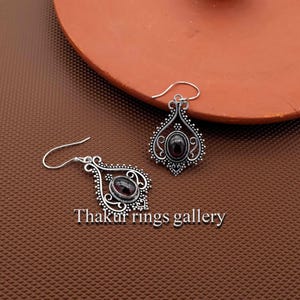 Handmade Teardrop Purple Stone Earrings, Ethnic Silver Dangle Earrings, Vintage Boho Jewelry for Women, Tribal Statement Earrings