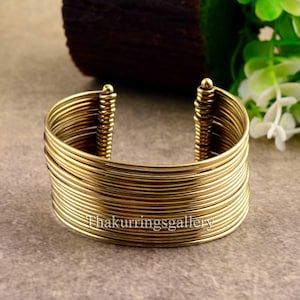 Gold Cuff Bracelet, Warp Cuff Bracelet, Wire Cuff Bracelets, Bohemian Bracelet, Big Statement Bracelet, Women Bracelet, Brass Jewelry