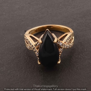 Black Onyx Ring, Gemstone Ring, Handmade Ring, Gold Brass Ring, Black Stone Statement Ring For Anniversary Gift, Black Onyx Ring For Women,
