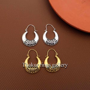 Vintage Style Hollow Hoop Earrings, Gold and Silver Textured Boho Earrings, Lightweight Statement Hoops, Tribal Ethnic Jewelry