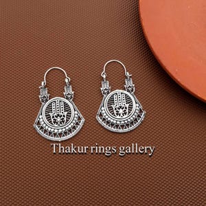 Hamsa Hand Earrings, Silver Tribal Earrings, Boho Ethnic Earrings, Protection Jewelry, Festival Statement Earrings, Spiritual Jewelry