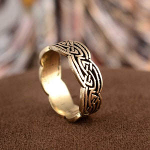 Vintage Celtic Knot Ring, Viking Norse Band, Handmade Adjustable Bronze Ring, Nordic Warrior Jewelry, Men&#39;s Boho Statement Ring