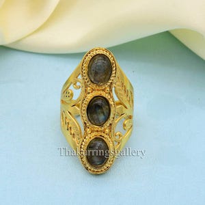 Labradorite Ring, Gemstone Ring, Statement Ring, Gold Brass Ring, Natural Labradorite Gemstone Ring For Women, Anniversary Gift Ring