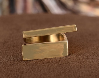 Gold Square Open Bar Ring, Line Ring, Minimal Ring, Men Ring, Yellow Gold Brass Ring, Gift For Him, Geometric Ring, Bohemian Ring
