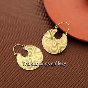 Round Spiral Hoop Earrings, Tribal Boho Gold Earrings, Textured Ethnic Statement Earrings, Festival Jewelry for Women