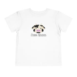 Cow Farm Raised Toddler Short Sleeve Tee, Cute Kids Shirt, Animal Lover Child Tee, Farm Life Top, Funny Toddler Graphic Tee
