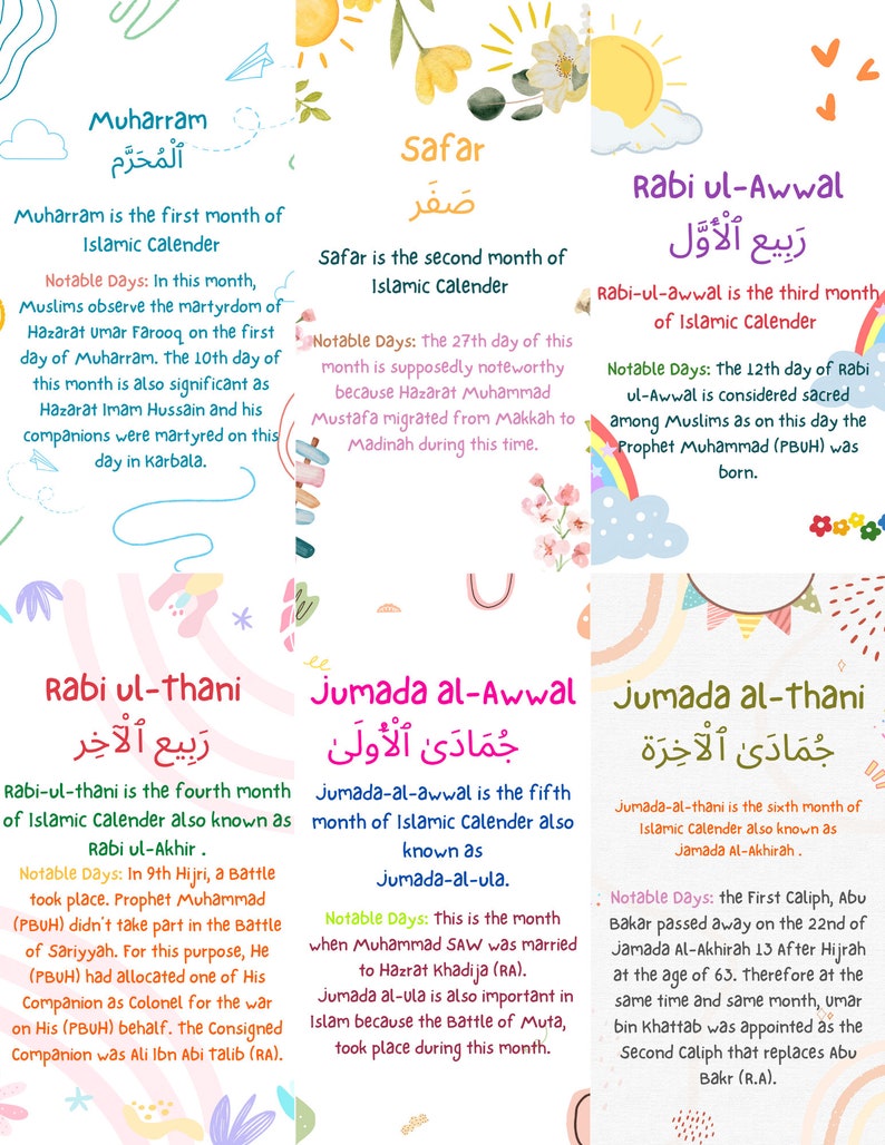 12 months of islam flash card ramadan kids activity muslim kids kids