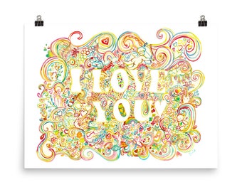 Rainbow I love You Watercolor Print