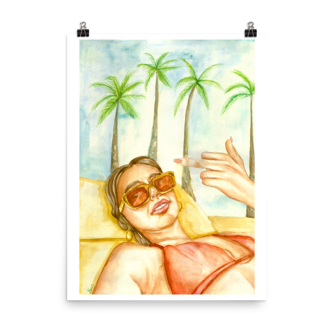 Emma Chamberlain Tanning Watercolor Print - Etsy