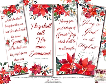 Christian Digital Paper | Faith Scrapbook Bible Verse Ephemera Bookmarks | Prayer Printables | Set of 4 Bookmarks | Christmas Glory to God