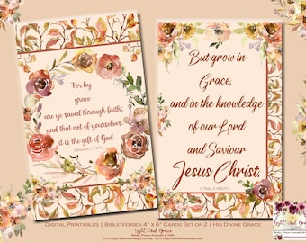 Christian Digital Paper | Faith Scrapbook Bible Verse Ephemera Cards | Prayer Printables | 4" x 6" Cards Set of 2 | His Divine Grace