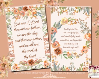 Christian Digital Paper | Faith Scrapbook Bible Verse Ephemera Cards | Religious Printables | 4" x 6" Cards Set of 2 | Autumn Splendor
