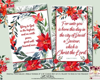 Christian Digital Paper | Faith Scrapbook Bible Verse Ephemera Cards | Religious Printables | 4" x 6" Cards Set of 2 | Glory to God