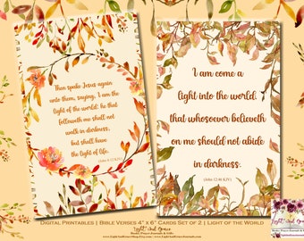 Christian Digital Paper | Faith Scrapbook Bible Verse Ephemera Cards | Religious Printables | 4" x 6" Cards Set of 2 |  Light of the World