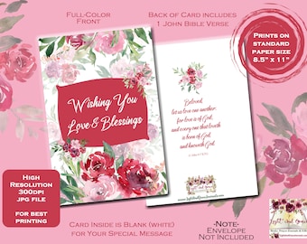 Christian Digital Paper | Faith Scrapbook Bible Verse Ephemera | 4" x 6" Greeting Card | Blank Inside | Love & Blessings | No Envelope
