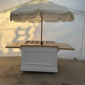 Custom Foldable Snack Cart with Stained Tabletops & White Base — 85"x30" Open — 36" Tall