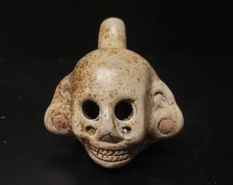 Silbato de Muerte, FUERTE, Calavera, Penacho Pequeño, Hecho a mano, Original, Silbato, Maya, Azteca, calavera de azúcar, Pintado a mano, Regalo, Verde, Rojo, Hueso.