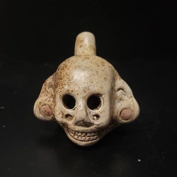 Hand Crafted Aztec Maya Skull Death Whistle
