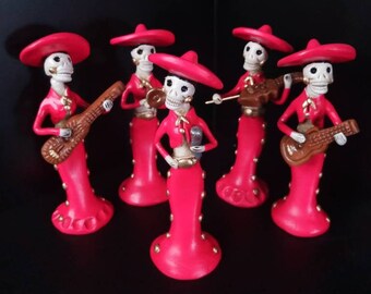 Lady Mariachi Set, Pink, Day of the Dead, Mexican Skull, coco, Catrina, Maya, Aztec, Hand Painted, Decor, Gift, Calavera