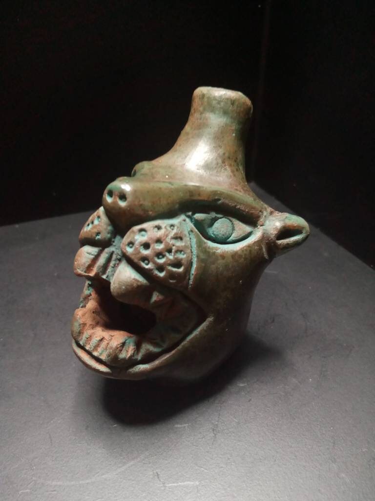 Jaguar Life And Death Azteca Maya Death Whistle, TerraCotta, Pottery