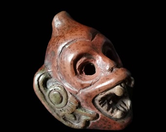 Loud Replica Mictlantecuhtli Aztec Death Whistle Maya Green. Hand Made 