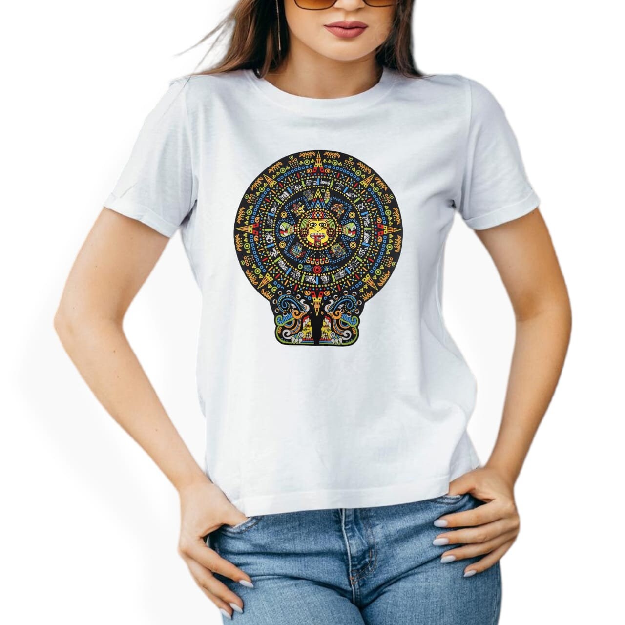 Zip-Up Hoodie - Aztec Calendar - Turquoise – Tochtli Cultural Wear