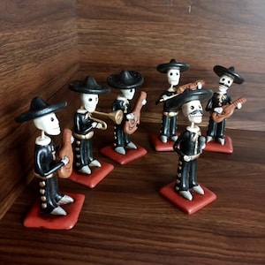 Mariachi Set, black, Day of the Dead, Mexican Skull, coco, Catrina, Maya, Aztec, Hand Painted, Decor, Gift, Calavera, Mexican Calavera