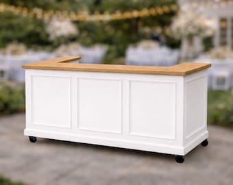 Foldable Snack & Bar Cart — 48/60/74 x 24 — White, Black, or Stained — Swivel Wheels — Freight Shipping — Custom Cutouts