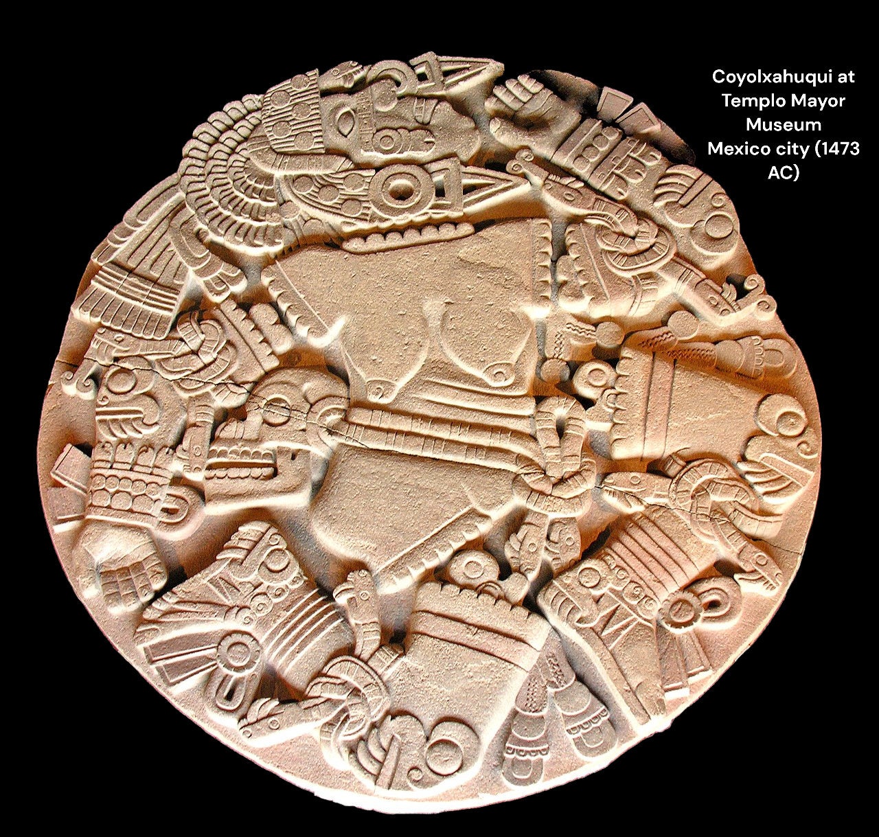 Coyolxauhqui-Stein, Coyolxahuqui-Replik, Handgefertigte aztekische Coyolxauhqui-Steinreplik - Symbol des Mythos & der kosmischen Ordnung in Ton