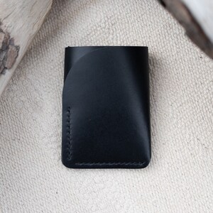 Billetera de cuero minimalista, billetera de cuero, billetera delgada, billetera de cuero doblada - Negro