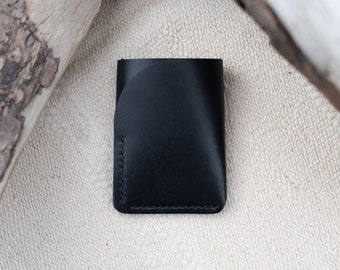 Minimalist Leather Wallet, Leather Wallet, Slim Wallet, Folded Leather Wallet - Black