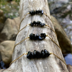 Obsidian Necklace | Natural Crystal Chip Bar Necklace | Crystal Healing Jewelry | Dainty Boho Gifts for Her