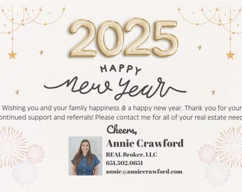 Realtor Holiday Card- Happy New Year Card | Editable PDF  | Realtor Cards | Realtor Holiday | Realtor Holiday Gift | Realtor Pop By | NYE