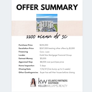 Real Estate Offer Summary Template Design |  Realtor Templates | Real Estate Marketing | Offer Instructions |Real Estate Canva template