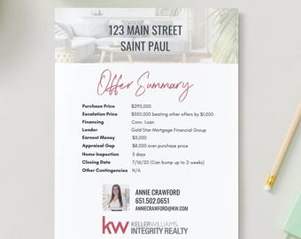 Real Estate Offer Summary Template Design |  Realtor Templates | Real Estate Marketing | Offer Instructions |Real Estate Canva template