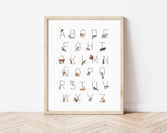 Spanisches Tieralphabet, Schuldekor für Zuhause, pädagogische Drucke, Vorschuldrucke, spanische Ausdrucke, spanisches Alphabet, Klassenzimmerdekor