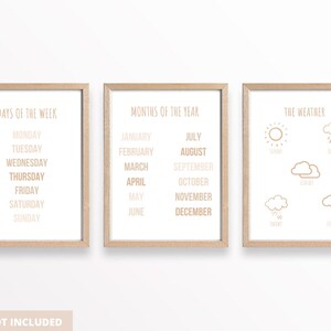 Days, Months, Weather English Set of 3, PreSchool, Playroom, Nursery, Educational Prints, Kids Art, Classroom, Wall Art