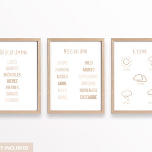 Spanish Days, Months, Weather Set of 3, PreSchool, Playroom, Nursery, Educational Prints, Kids Art, Spanish Printables, Classroom, Wall Art