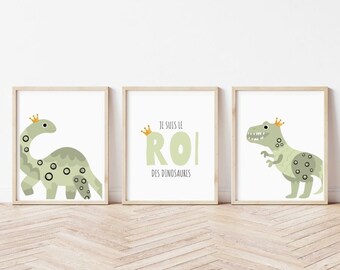 Dinosaur King Set of 3 Available in English, Spanish, and French, Dino Art, Boys Room, Kids Wall Art, Nursery Art, Playroom , Kids Decor,